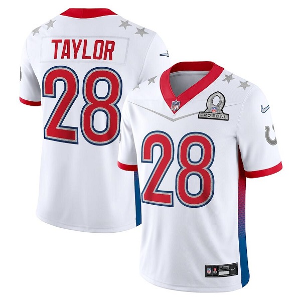 Men's Indianapolis Colts #28 Jonathan Taylor 2022 White Pro Bowl Stitched Jersey